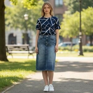 Lauren‎ Ralph Lauren Denim Pencil Skirt Blue Wash Mid Length Size 14